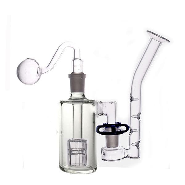 14.4mm Female Glass Bong Ash Catcher Hookahs 3 In 1 Smoking Water Pipes Recycler Bong with J-hook Adapter and Oil Burner Pipe