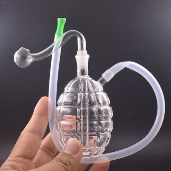 Dhl Free Glass Oil Burner Bongs Hookahs Grenade Shape Recycler Thick Heady Water Pipes with 10mm Male Glass Oil Burner Pipe and Hose
