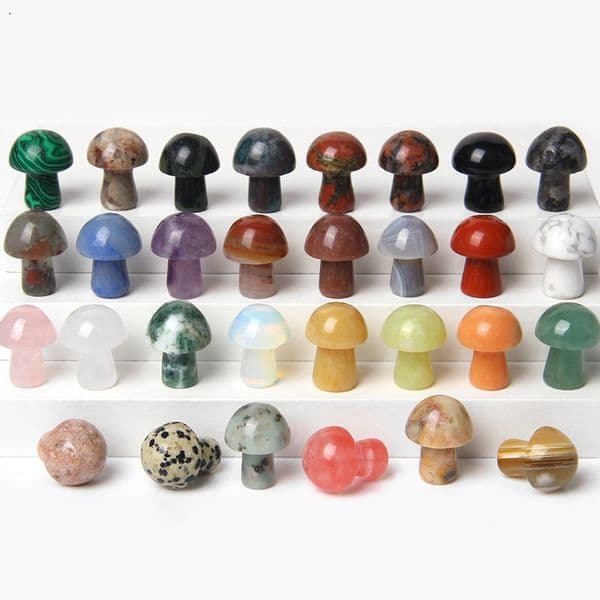 2cm Mushroom Stone Carved Natural Quartzs Crystal Healing Reiki Decoration Craft Home Decor Room Ornament