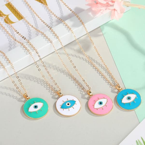 New Popular INS Style Colorful Enamel Evil Eye Pendant Necklace Jewelry