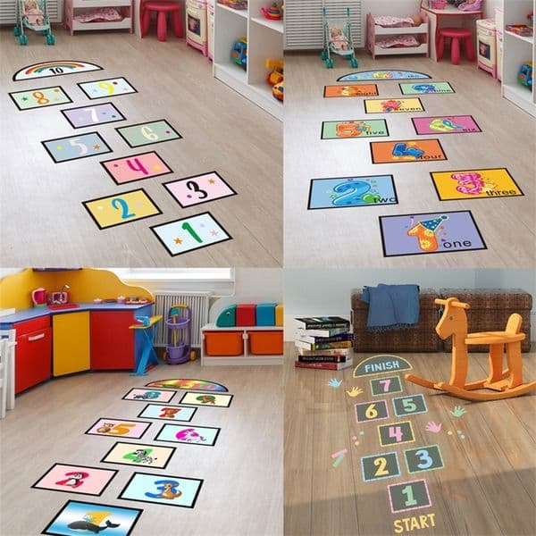 Cartoon Digital Grid Childrens Game Floor Sticker Wallpaper Door SelfAdhesive Wall s For Kids Room Home Decor 220813