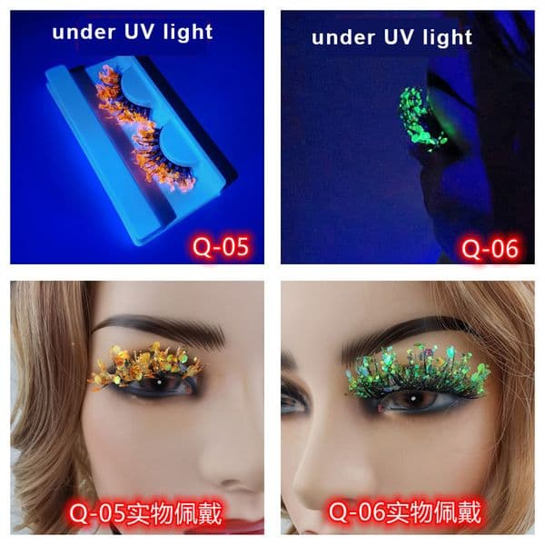 Fluorescent Luminous Sequins False Eyelashes Colorful 3D Nude Makeup Faux Eyelash Thick Stage Makeups Eyes Lashes Exaggerated Fake Eye Lash Pestanas Postizas