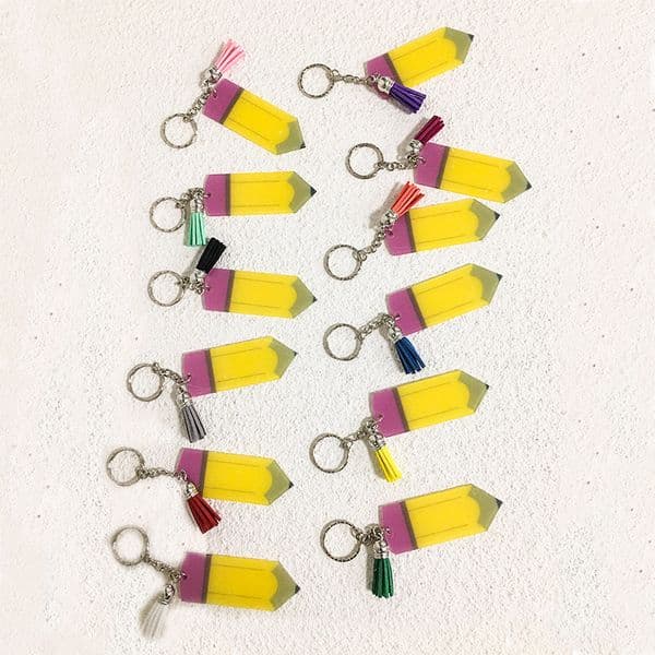 Personalized Pencil Keychain Favor DIY Blank Acrylic Keyring with Tassel Creative Backpack Hanging Pendant