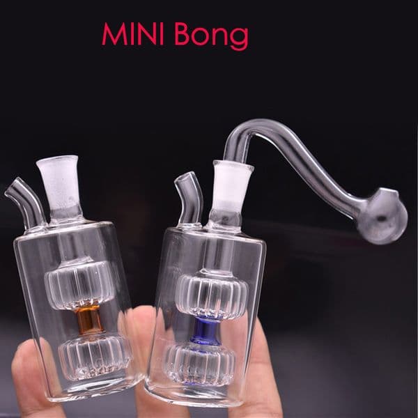 Wholesale Mini Beaker Bubbler Water Bongs Thick Glass Oil Pipes Hookah with 10mm bowl and silicone straw