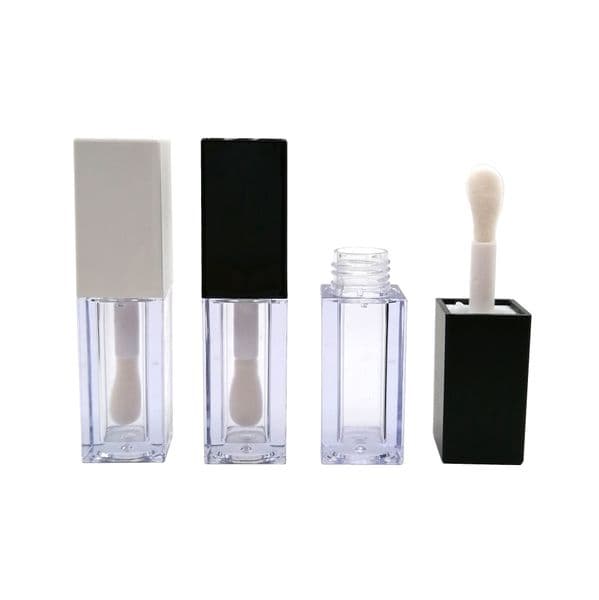 5ml luxury mini black pink clear white plastic square flat lipgloss wand tubes container