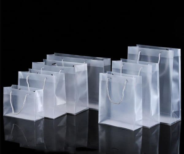 Frosted pp Plastic Gift Bags With Handles Waterproof Rransparent Bag Clear Handbag Party Favors Gift Wrap SN3481