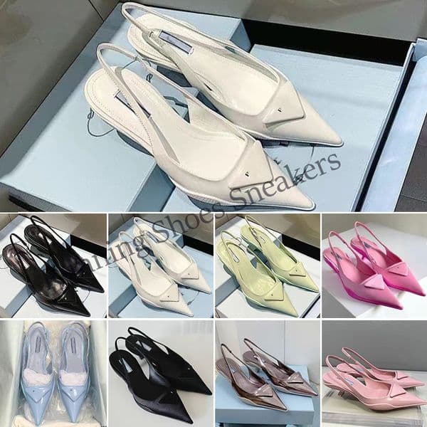 Super quality slippers brand women Sandals pumps low heel designer Brushed leather slingback pump lady wedding party dress shoes