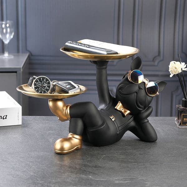 Resin Dcor Dog Statue Butler with Tray for Storage Table Live Room French Bulldog Ornaments Decorative Sculpture Craft Gift 220720