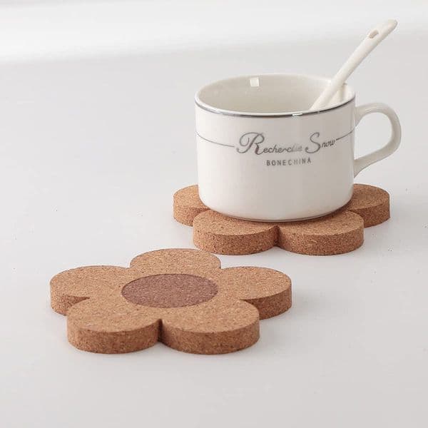 Drinks Reusable Coaster Natural 4 Inch Flower Shape Wood Cork Coasters For Desk Glass Table Lx4728 B2