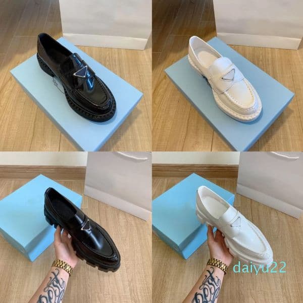 2022 new Fashion Dress Shoes women wedding party quality leather high heel flat Shoe business formal loafer social chunky top quality