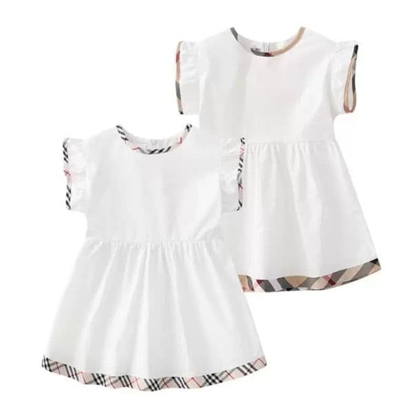 Baby Dress Cotton Kids Zipper Short Sleeve Dress Cute Girl Plaid Skirt Children Clothes Girls Princess Clothing W260424