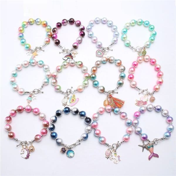 Kids Beaded Bracelet girl Jewelry Party Favor Colorful Beads love heart Rainbow Charms bracelets Cute Design Princess bracelet-chain T9I001870