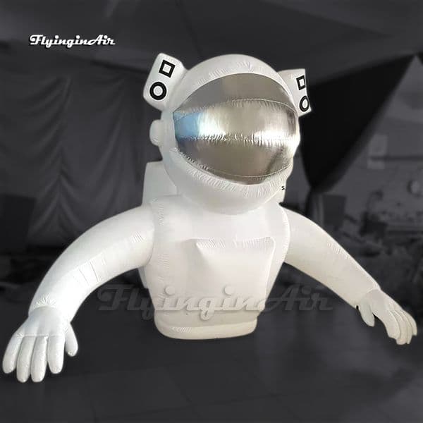 Giant Inflatable Astronaut Dummy Model 2.5m White Air Blow Up Half Body Spaceman With Silvery Helmet For Carnival Stage Decoration