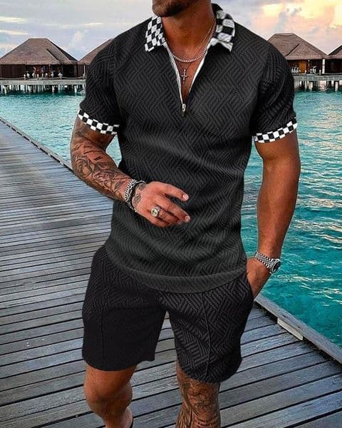Men's Tracksuits Men 2Pcs Set Shirt Shorts Fashion Casual Suit Summer Est Zipper Lapel T-shirt Tops Man Short-Sleeve Outfits M-7XLMen's Men'