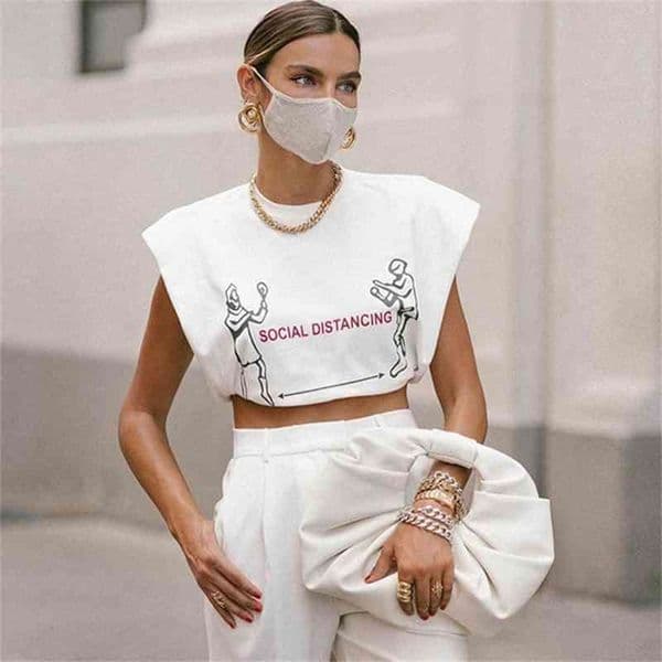 Fashion OL Tees Shoulder Pads Short Sleeve Top TShirts Simple Cool Silky Smooth Loose Elegant Beautiful Comfortable Summer Vest 210322