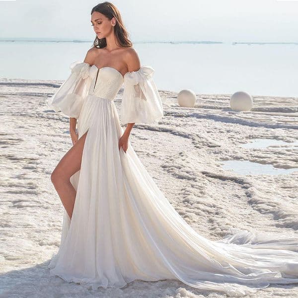 Charming White Evening Dresses Cotton Deep V-neck Off-the-Shoulder Slim Custom Made Lace Up Floor-length Prom Dress Robe de mariée