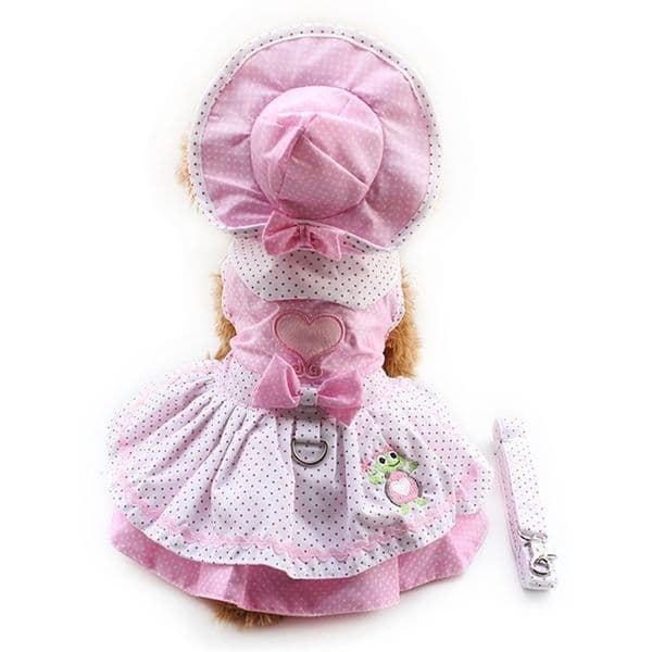 Armi store Dog Dresses Pink Princess Dress For Dogs 6071054 Pet Clothing Supplies Dress Hat Panties Leash 1set 210401