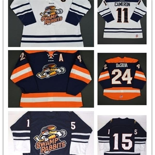 C26 Wholesale Customize ECHL Greenville Swamp Rabbits Mens Womens Kids 11 Bretton Cameron 24 Justin DaSilva Cheap Hockey Jerseys Goalit Cut