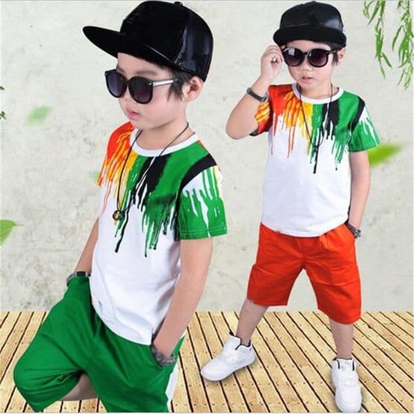 Summer Boys Clothing Set Casual Hip-hop Stripe Colorful T-Shirt + Pants 2Pcs Suit Kindergarten Performance Kids Clothes 220507