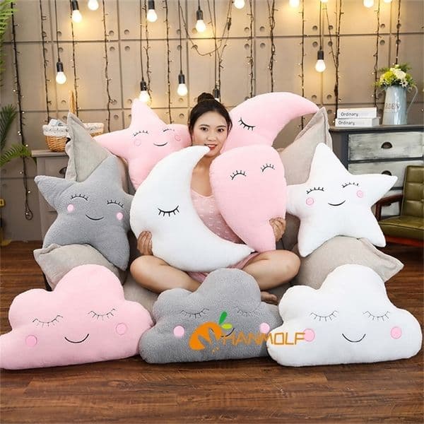 Plush Sky Pillows Emotional Moon Star Cloud Shaped Pillow Pink White Grey Room Chair Decor Seat Cushion 220425