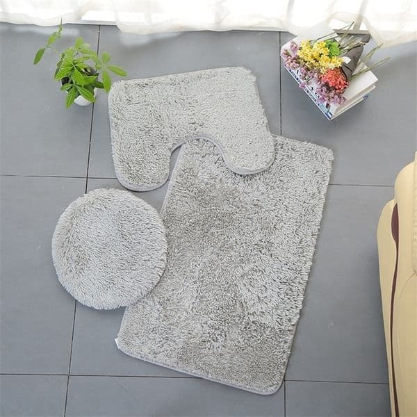 3pc Bathroom Set Bath Mats Rug Contour Mat Toilet Lid Cover Plain Solid Color Bathmats Winter Toilet Cover Seat Doormats Carpet 200923
