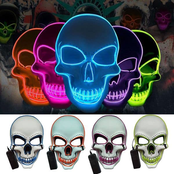 Party Masks Neon LED Skeleton Mask Light Glow In The Dark Mask Cosplay Masque Co 220823