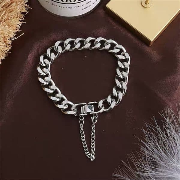Myyshop Hip Hop Chains Bangle Silver Clip-chain 19cm Hip-hop Bracelet Trendsetter Clasp Chain Jewelry Gifts for Women Men S0063 black