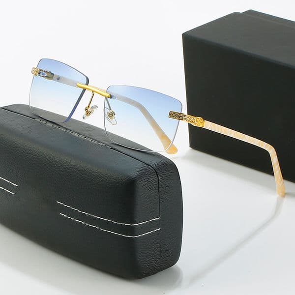 Fashion Buffalo Horn Glasses Designer Sunglasses for Women Mens Diamond Cut Stylish Luxury Brand Sun Glasses Rimless Square Buffs Shades MAYBA Eyewear Eyeglasses