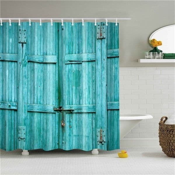 Waterproof Screen Polyester Bath Curtains Decoration Shower Curtain Sets with 12 Hooks In The Bathroom Wooden Door Prints T200711