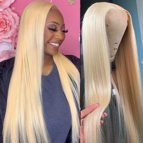 28 30 Inch 13x4 Straight 613 Blonde Human Hair Wigs Bone Straight Synthetic Lace Frontal Wig For BlackWhite Women