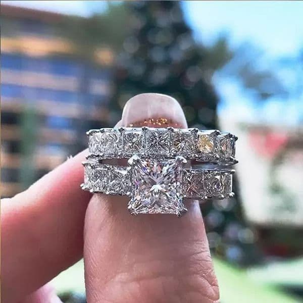 Choucong Brand Unique Wedding Rings Sparkling Dexule Jewelry 925 Sterling Silver Fill Princess Cut Cubic Zircon Eternity Party Women Wedding Bridal Ring Set Gift