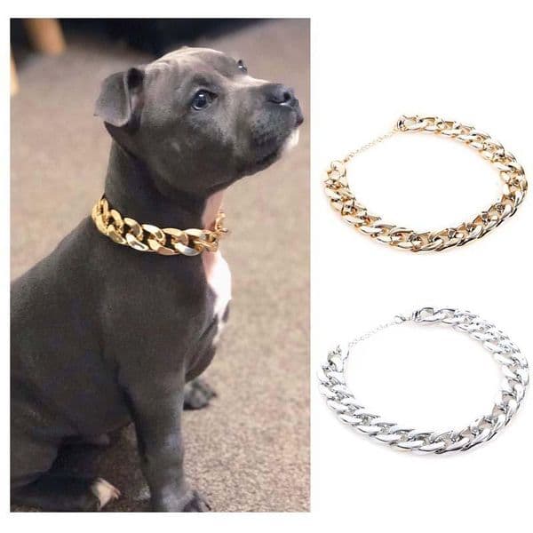 Dog Collars & Leashes Gold Plated For Dogs Snake Chain Big Fashion Jewelry Accessories Pitbull Pugs Pinch Collar Plastic 10EDog
