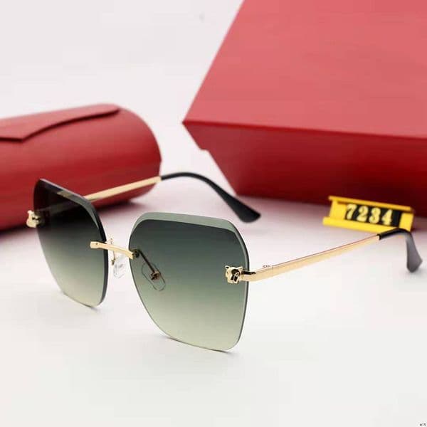 Panther Designer Sunglasses Mens Green Vintage Rimless Square Sunglasses Women Men Luxury Brand Eyeglasses Fashion Travel Driving Metal Leopard Head Sun Glasses