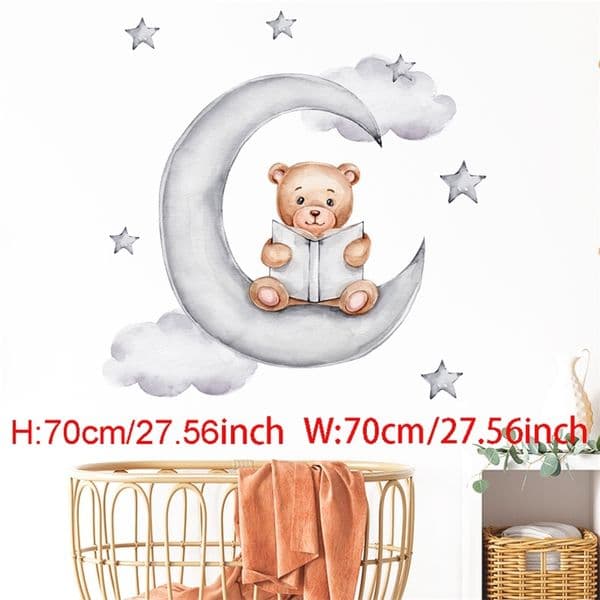 Cartoon Rabbit Moon Stars Wall Stickers For Kids Room Decoration Baby Nursery Bedroom Livingroom Wall Decals Animals House Decor 220601