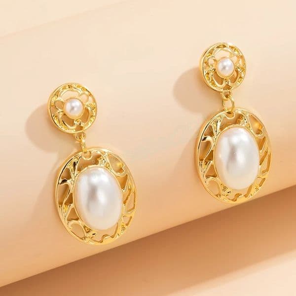 Elegant Classic Simulated Pearl Earrings Women Wedding Bridal Boho Gold Color Dangle Water Drop Earring Jewelry
