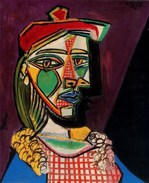 Woman in beret and checked dress-Pablo Picasso Oil Painting Abstract Hand Painted Reproductions On Canvas Wall Art Home Decor for Living Room P3086