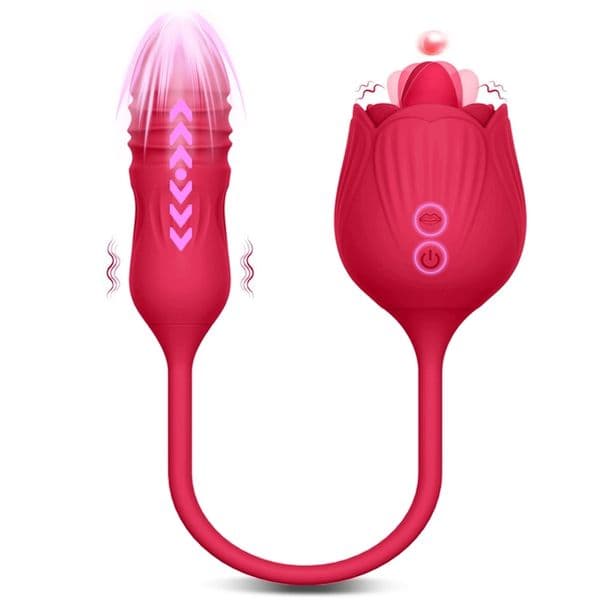 Rose Dildo Thrusting Vibrator Female Clitoris Stimulator Tongue Licking Love Egg Stretching Adults Goods Sexy Toy for Women 220607