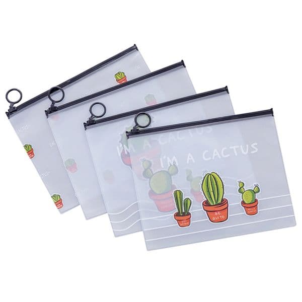 Clear Student Stationery Pen Bag Cactus File Bag Folder Travel Makeup Lady Beauty Storage Transparent Document Filing Bags HY0441