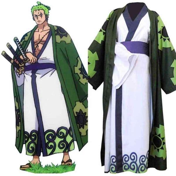 One Piece Roronoa Zoro Cosplay Costume Kimono Robe Full Suit AA220324
