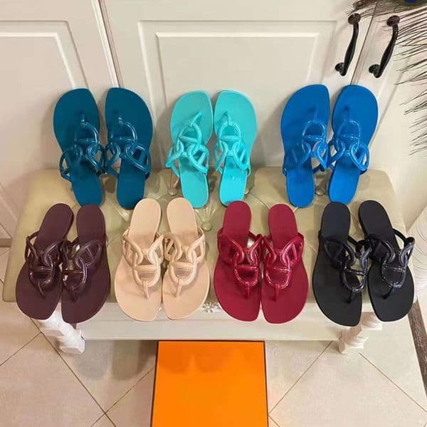 2022 Designer Egerie Sandal Women Chain Slides Summer Rubber Big Head Slides Fashion Beach Sexy Shoes Flat Slippers Casual Shoes With Box 353