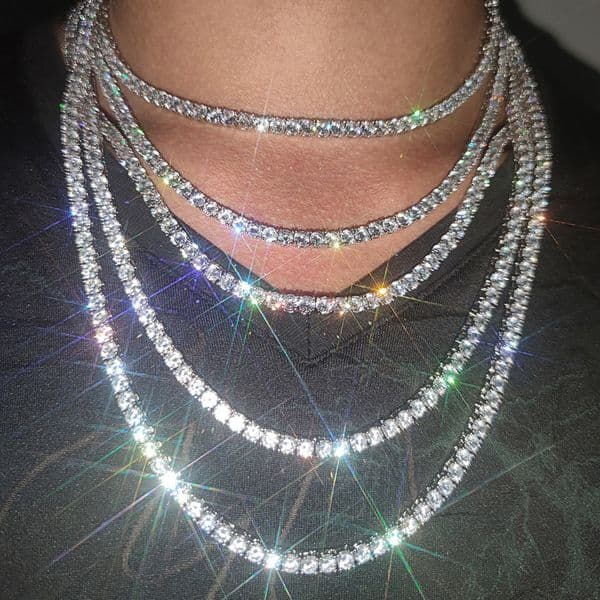 3mm 4mm 5mm 6mm Hip Hop Tennis Chains Jewelry Mens Diamond Necklaces 18k Real /White Gold Plated TopBling Graduated