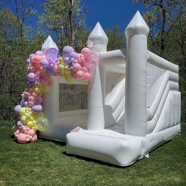 wholesale White Wedding Bounce House Inflatable Bouncy Castle with Slide jumper bouncer moon jumping castle for adults and kids included blower free ship