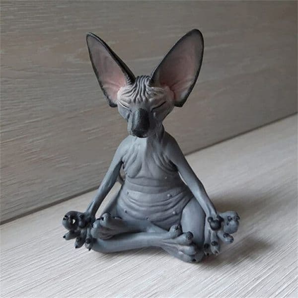 Cat Figurine Sphynx Meditation Statue Yoga Animal Cat Meditate Art Sculpture Micro Decoration Garden Home Office Ornament 220531