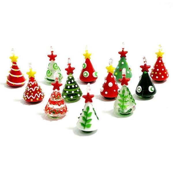 Mini Handmade Glass Christmas Tree Art Figurines Ornaments Colorful High Grade Cute Pendant Xmas Hanging Decor Charm Accessories 210929