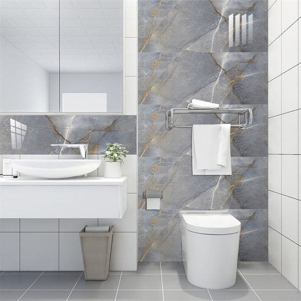 10pcs Grey Marble Pattern Tiles Sticker Kitchen Backsplash Waterproof Bathroom Cupboard Home Decor Peel Stick Art Wallpaper 220727