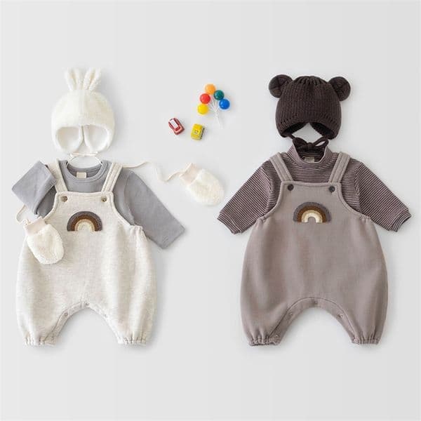 MI Spring Baby Clothes Toddler Boys Rainbow Overalls Infant Girls Jumpsuits 220426