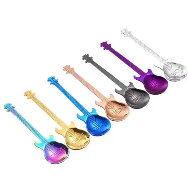 Creative 304 Stainless Steel Small Coffee Spoons Guitar Vio Shape Dessert Stirring Spoon Lovely Titanium Plated Ice Scoop Fy8716 0518