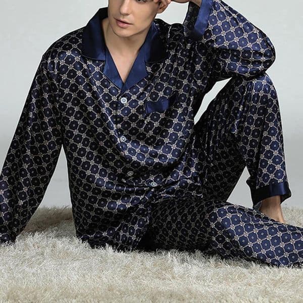 Men's Sleepwear Mens Pajamas For Men Nightwear Long Sleeve Sleep Tops Trousers Thin Ice Silk Set Pijama SetMen's