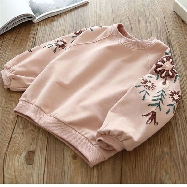 autumn and winter girls fashion sequins swan sweater children's round neck sweater pink shirt kids clothes LJ201128