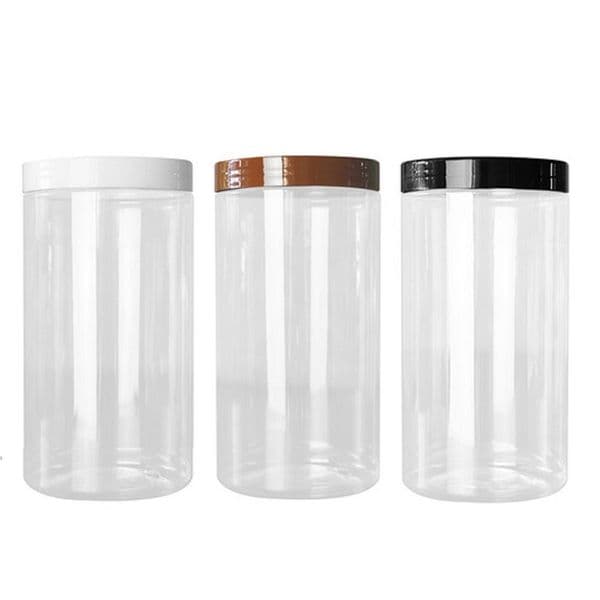 wholesale Dia 89mm Empty Transparent PET Food Packaging Bottle White Black Clear Brown Screw Lid Refillable Containers Candy Pots Plastic Hair Wax Jars 8